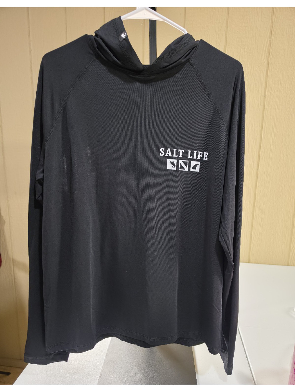 Salt Life Men's Black Hooded Long Sleeve Graphic Logo Fishing T-Shirt Size M